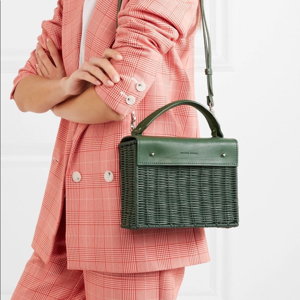 Wicker Wings Green Kuai Rattan & Leather Tote
